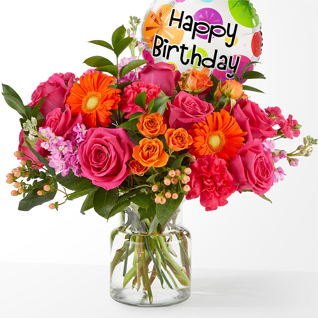 Fiesta Bouquet with Birthday Balloon – A Miracle Florist, Oxnard CA