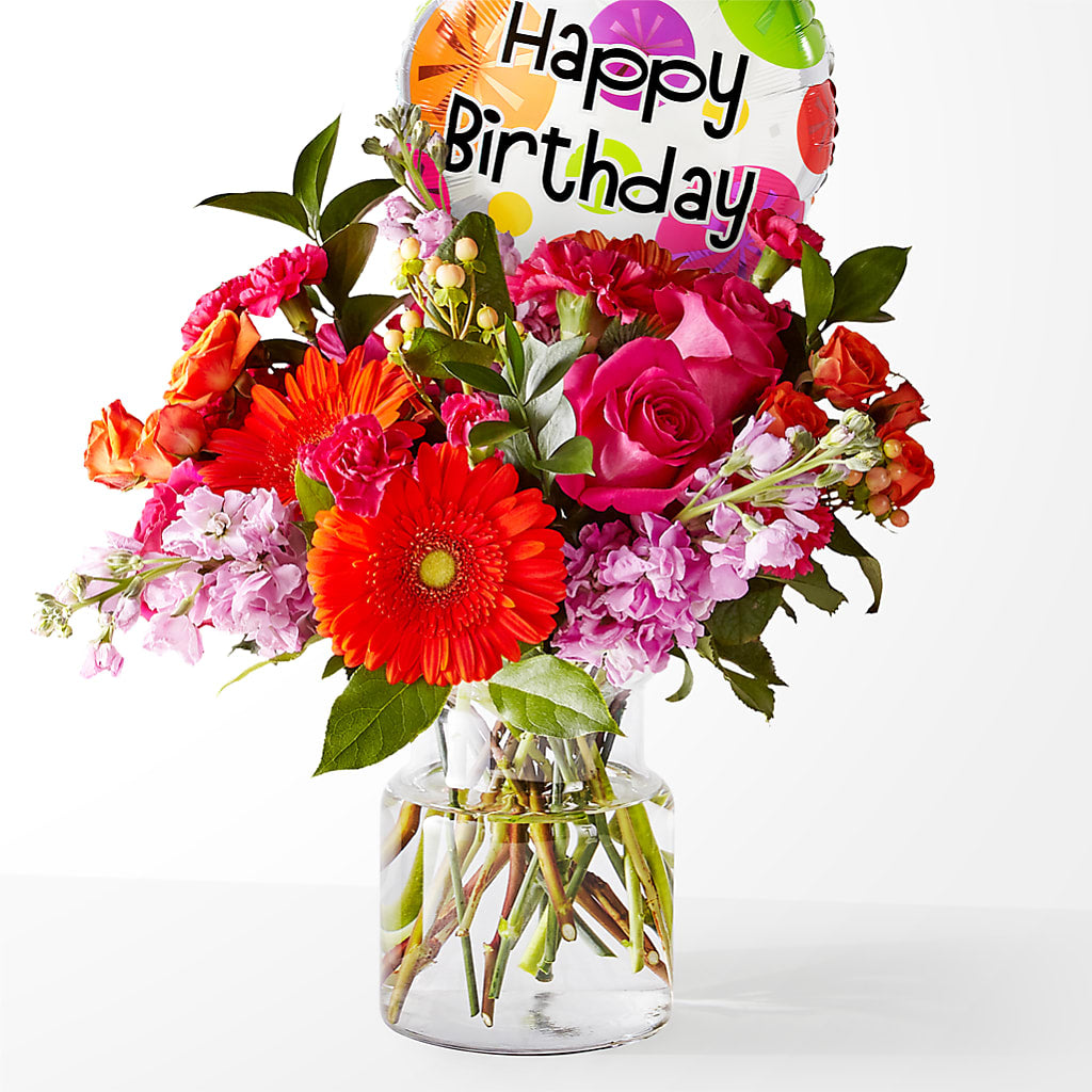 Fiesta Bouquet with Birthday Balloon – A Miracle Florist, Oxnard CA