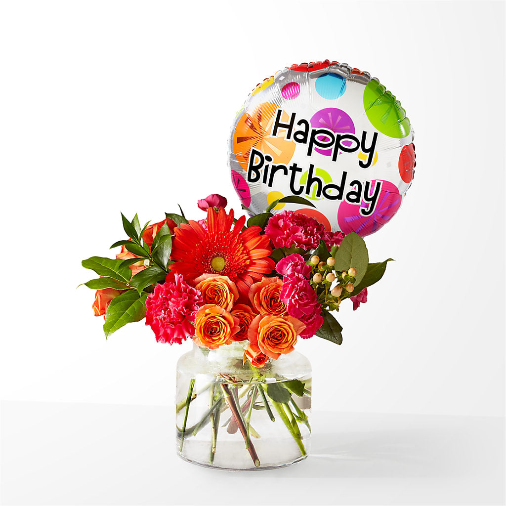 Fiesta Bouquet with Birthday Balloon – A Miracle Florist, Oxnard CA