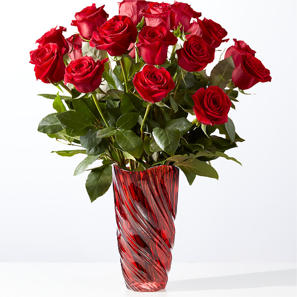 Classic Love Red Rose Bouquet with Luxe Swirl Vase – A Miracle Florist, Oxnard CA