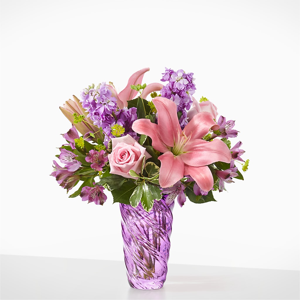 Precious Petals Bouquet with Luxe Swirl Vase – A Miracle Florist, Oxnard CA