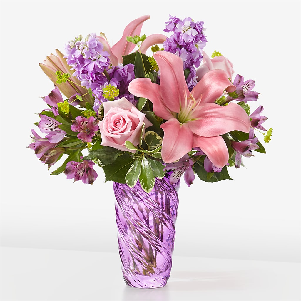 Precious Petals Bouquet with Luxe Swirl Vase – A Miracle Florist, Oxnard CA