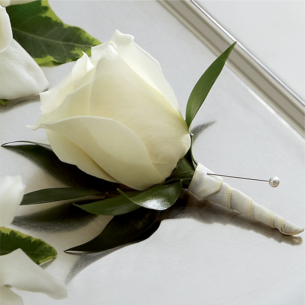 White Rose Boutonniere – A Miracle Florist, Oxnard CA
